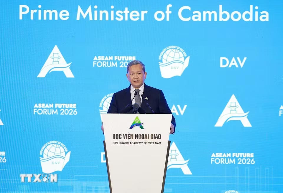 Thủ tướng Campuchia Hun Manet phát biểu tại Phiên khai mạc Diễn đàn Tương lai ASEAN lần thứ ba. (Ảnh: Dương Giang/TTXVN) ​