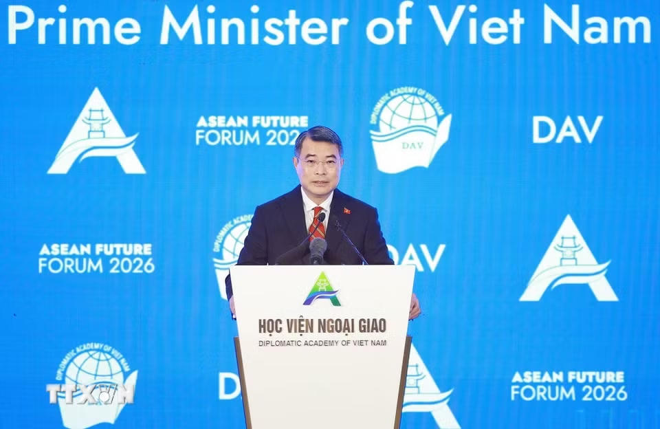 Thủ tướng Lê Minh Hưng phát biểu tại Phiên khai mạc Diễn đàn Tương lai ASEAN lần thứ ba. (Ảnh: Dương Giang/TTXVN)