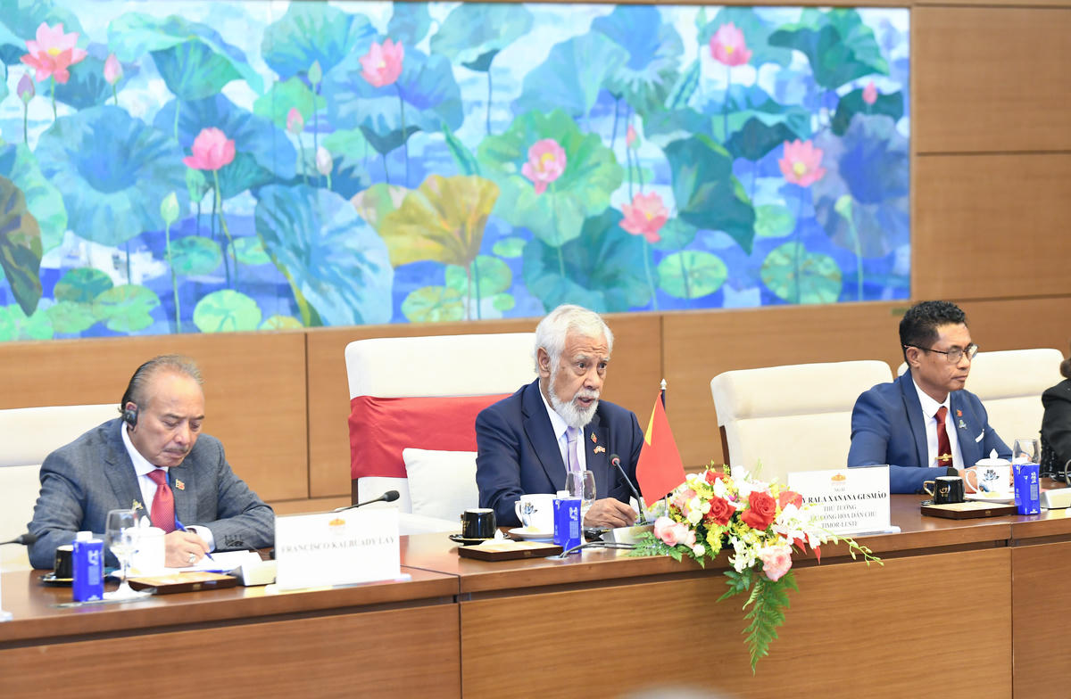 Thủ tướng Timor-Leste Kay Rala Xanana Gusmão cùng các đại biểu tại hội kiến. Ảnh: Lâm Hiển