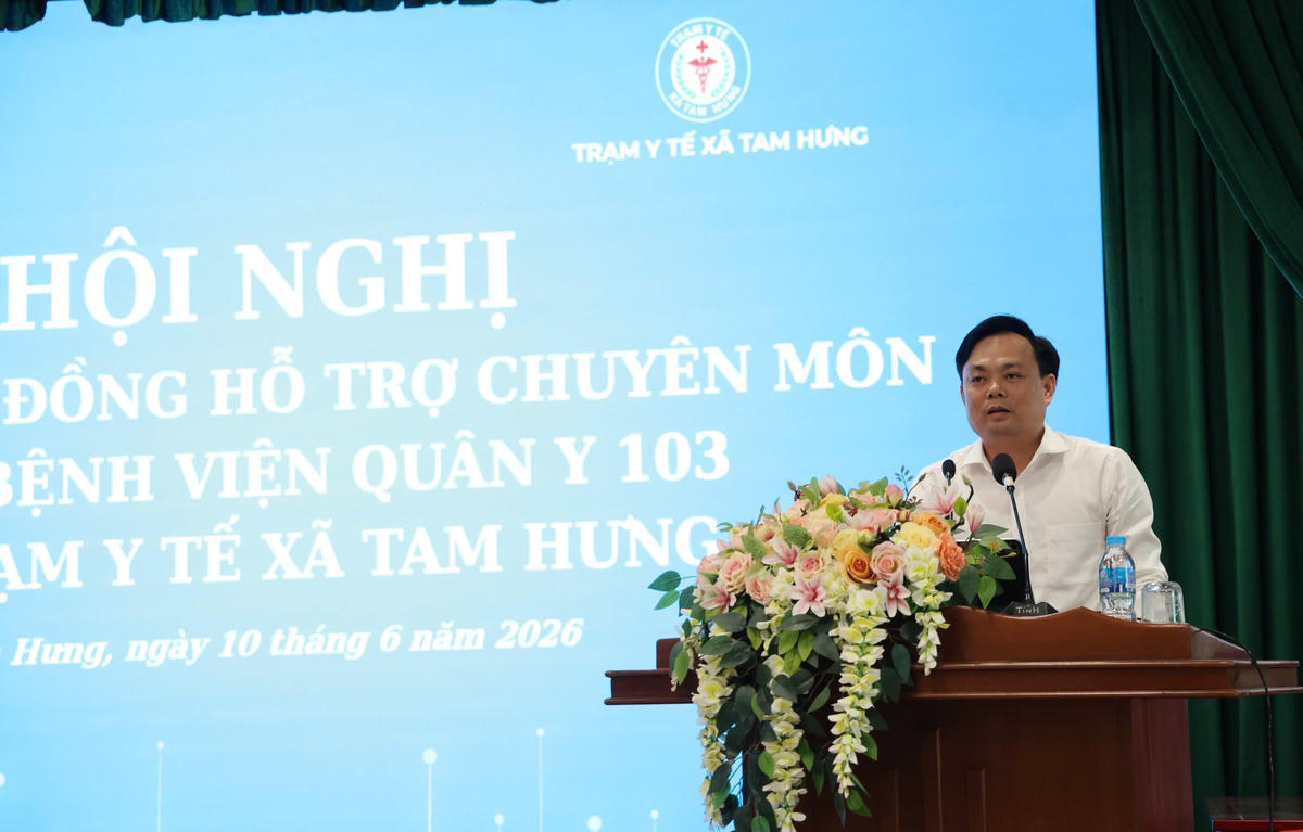 Chủ tịch UBND xã Tam Hưng Bùi Đình Thái phát biểu tại hội nghị. Ảnh: TL