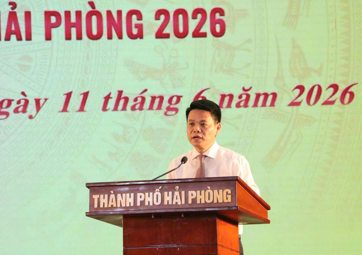 Bí thư Thành ủy Hải Phòng Lê Ngọc Châu phát biểu tại hội nghị.&nbsp;