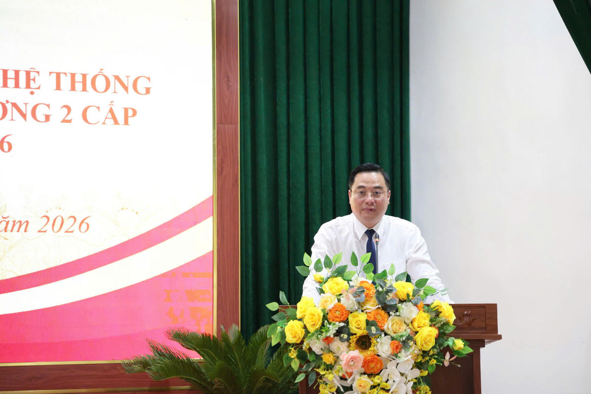 Bí thư Đảng ủy xã Tam Hưng Bùi Văn Sáng phát biểu tại hội nghị. Ảnh: TL