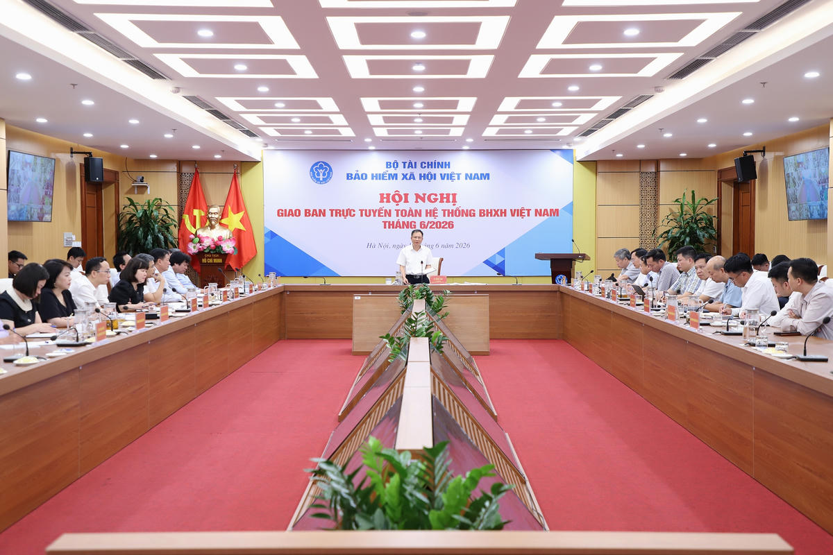 Hội nghị giao ban trực tuyến toàn hệ thống BHXH Việt Nam tháng 6/2026. Ảnh: BHXH VN.