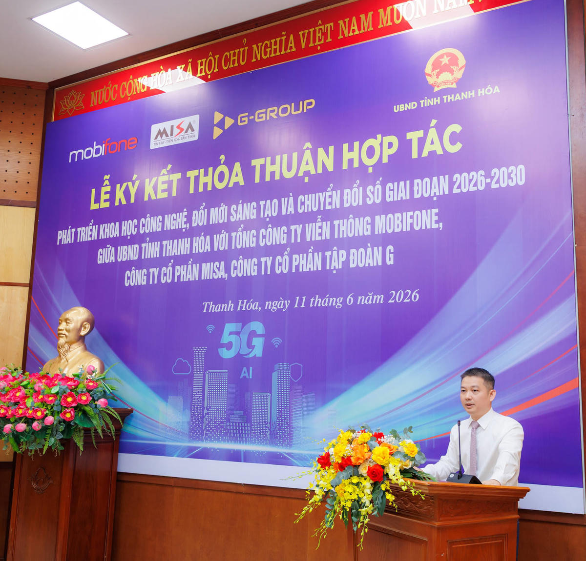 Ông Nguyễn Bá Đức - Tổng Giám đốc Tập đoàn Công nghệ G-Group phát biểu tại sự kiện