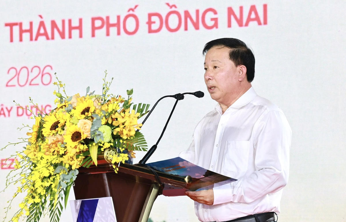 Phó Bí thư Thành ủy, Chủ tịch UBND thành phố Đồng Nai Nguyễn Văn Út&nbsp;phát biểu tại lễ khởi công. Ảnh: Thanh Thủy