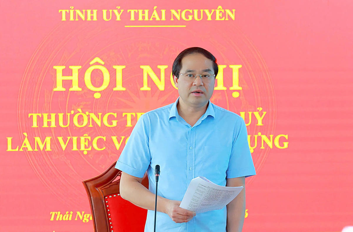 Bí thư Tỉnh ủy Thái Nguyên Trịnh Xuân Trường phát biểu chỉ đạo. Ảnh: TNGOP.