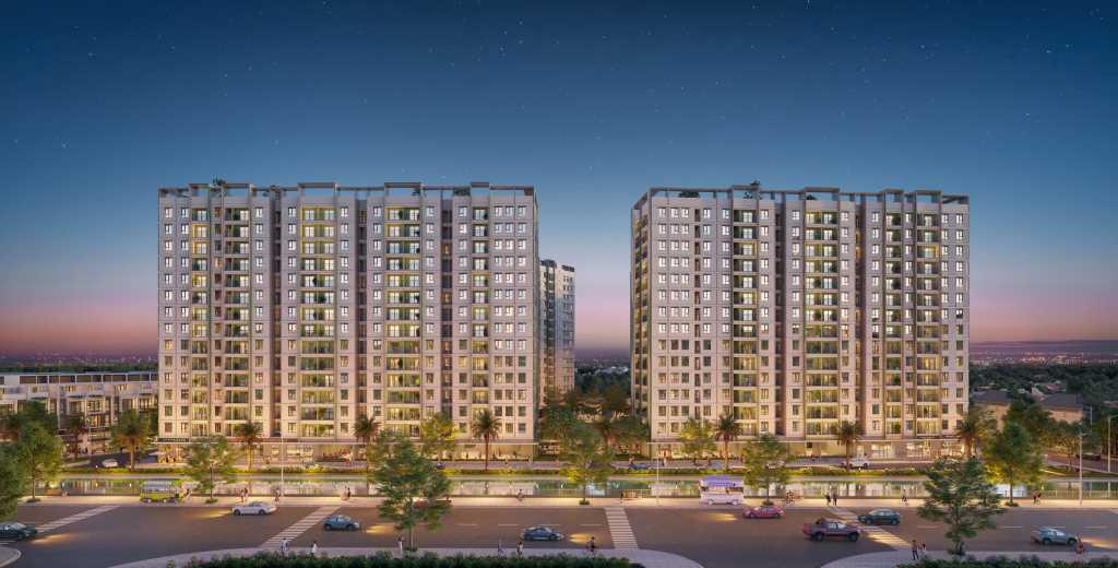 Phối cảnh Dự án nhà ở xã hội tại ô đất II-OM21 phân khu 11 phường Việt Hưng và phường Hoành Bồ. Ảnh: QMG.