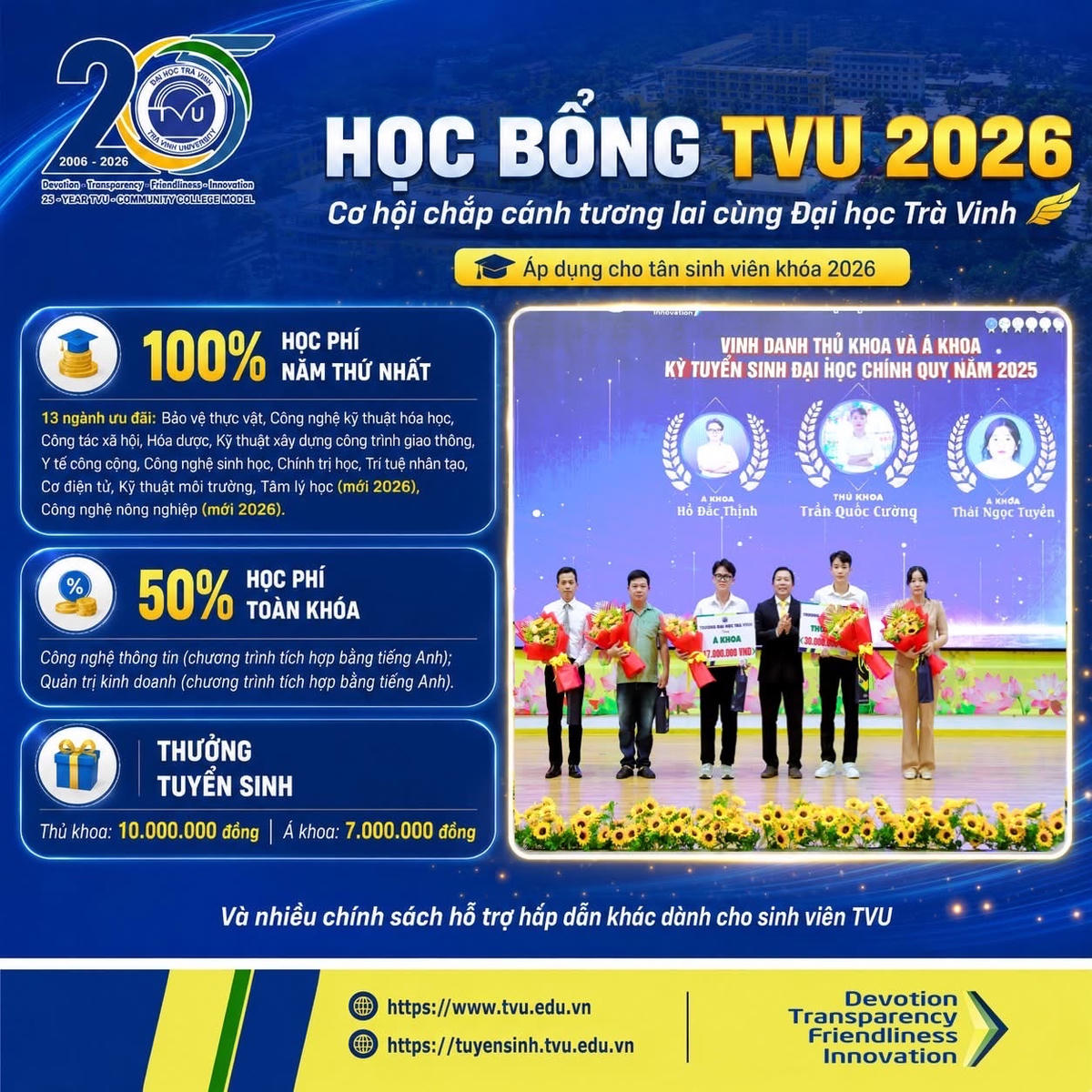 Học bổng TVU 2026 – Cơ hội chấp cánh tương lai cùng TVU.