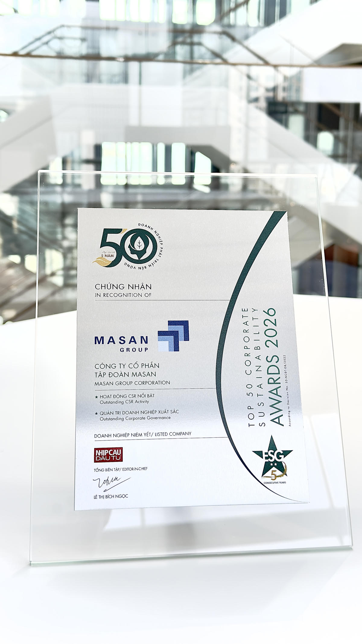 Masan Group 5 năm liên tiếp ghi danh TOP50 Doanh nghiệp Phát triển Bền vững Tiêu biểu