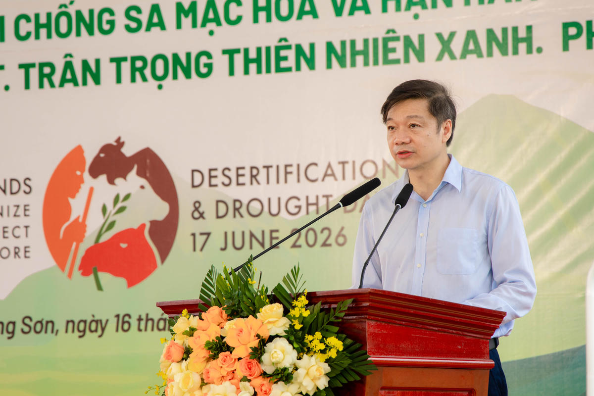 Ông Trần Quang Bảo, Cục trưởng Cục Lâm nghiệp và Kiểm lâm (Bộ Nông nghiệp và Môi trường) phát biểu tại buổi lễ. Ảnh: C.P. Việt Nam