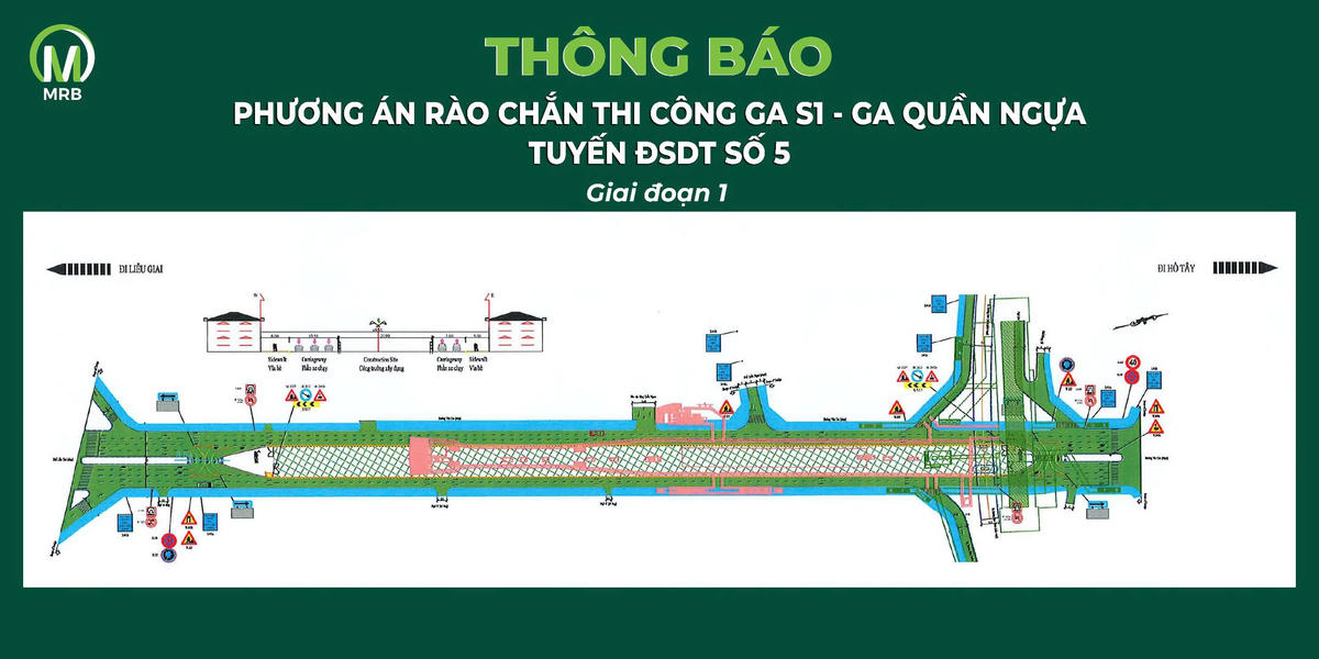 Khu vực đường Văn Cao sẽ được điều chỉnh tổ chức giao thông và rào chắn phục vụ thi công ga ngầm Quần Ngựa thuộc tuyến metro số 5 từ ngày 18/6.