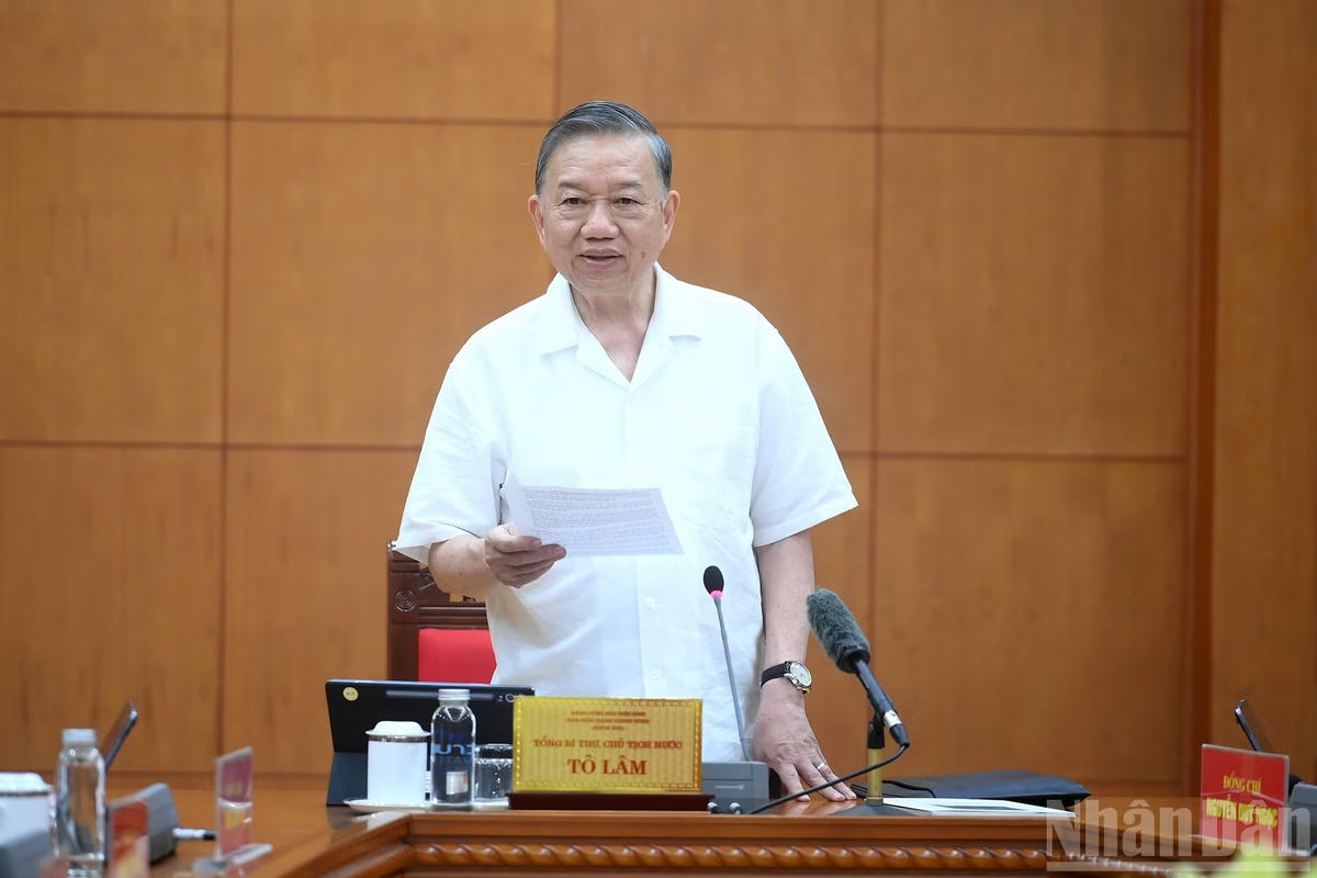 Tổng Bí thư, Chủ tịch nước Tô Lâm phát biểu tại cuộc làm việc - Ảnh: Báo Nhân Dân