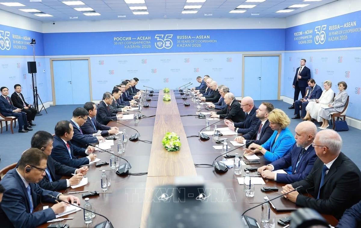 Thủ tướng Lê Minh Hưng hội kiến Tổng thống Nga Vladimir Putin. Ảnh: Dương Giang – TTXVN
