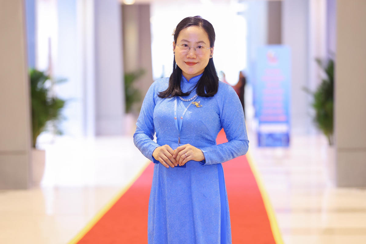 PGS.TS Hà Thị Thanh Hương, Trưởng Bộ môn Kỹ thuật mô và Y học tái tạo, Khoa Kỹ thuật Y sinh, Trường Đại học Quốc tế (Đại học Quốc gia TP. HCM) tại Đại hội đại biểu Phụ nữ toàn quốc lần thứ XIV. Ảnh: Quang Vinh