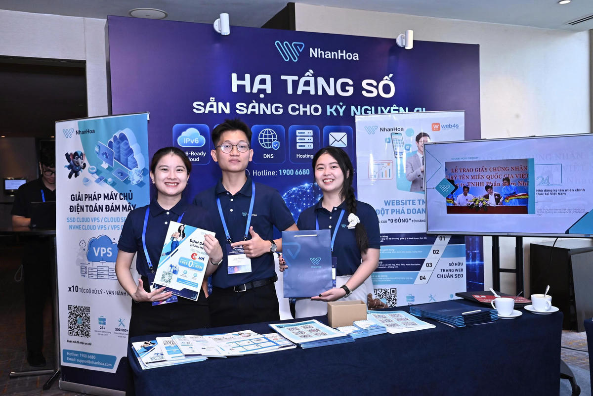 Gian hàng chuyên đề, giới thiệu sản phẩm và giải pháp công nghệ, Internet tại VNNIC Internet Conference 2026. Ảnh: BTC.