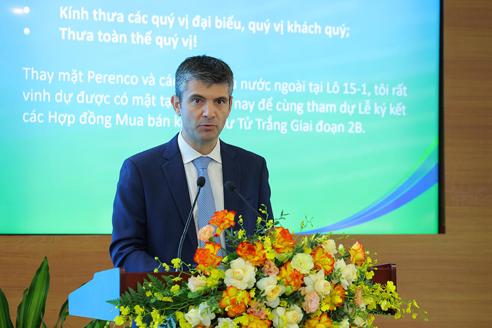 Ông Benoit Robert, Chủ tịch Perenco Cửu Long cam kết Perenco cùng các đối tác sẽ tiếp tục đồng hành, hỗ trợ PVEP Cửu Long trong suốt quá trình triển khai dự án.