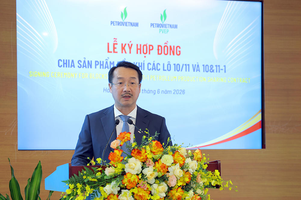 Tổng Giám đốc PVEP Nguyễn Thiện Bảo phát biểu tại lễ ký.