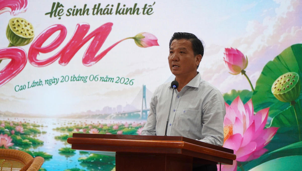 Ông Lê Chí Thiện - Phó Giám đốc Sở Nông nghiệp và Môi trường tỉnh Đồng Tháp phát biểu tại hội thảo. (Ảnh: Nhựt An)
