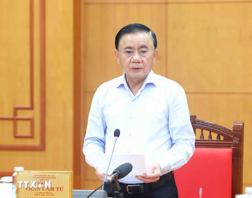 Thường trực Ban Bí thư Trần Cẩm Tú phát biểu chỉ đạo cuộc họp. (Ảnh: Phương Hoa/TTXVN)