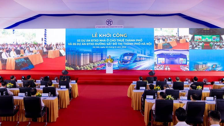 Lễ khởi công đồng thời 5 tuyến đường sắt đô thị và 3 dự án nhà ở cho thuê trên địa bàn Hà Nội - Ảnh: Nhật Bắc