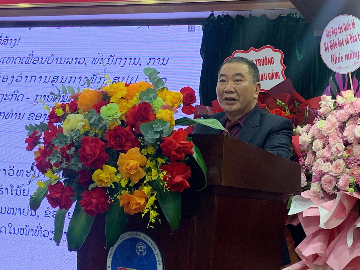 PGS.TSKH Bùi Xuân Biên, Chủ tịch Hội đồng Trường Đại học Tài chính - Ngân hàng Hà Nội (FBU) phát biểu.