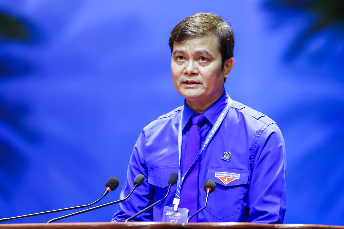 Phó Chủ tịch Ủy ban Trung ương MTTQ Việt Nam, Bí thư thứ nhất Trung ương Đoàn TNCS Hồ Chí Minh Bùi Quang Huy phát biểu tại Đại hội. Ảnh: Quang Vinh