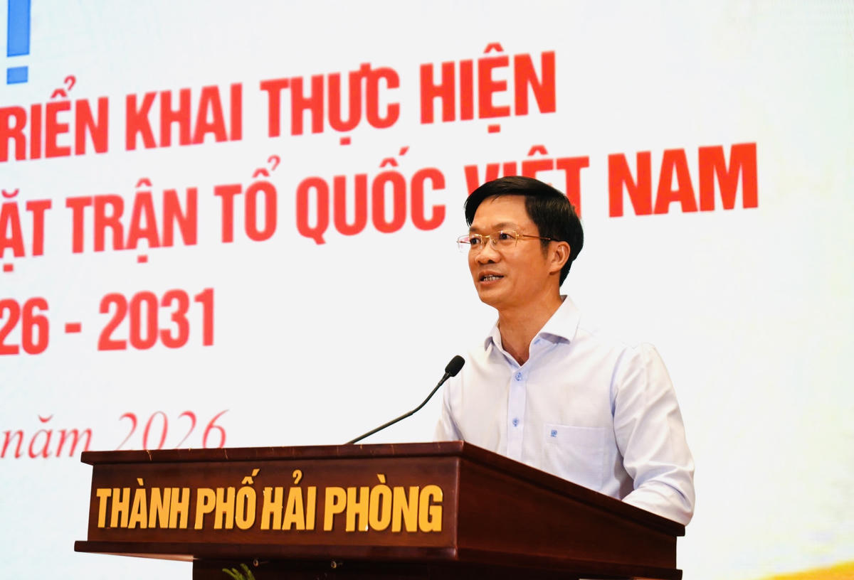 Ông Phạm Văn Lập, Phó Bí thư Thành ủy, Chủ tịch Ủy ban MTTQ TP Hải Phòng phát biểu tại hội nghị. Ảnh: PT.