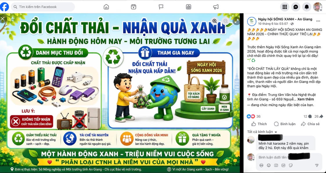 Ban tổ chức Ngày Hội Sống Xanh tỉnh An Giang lan toả về Ngày hội trên mạng xã hội Facebook