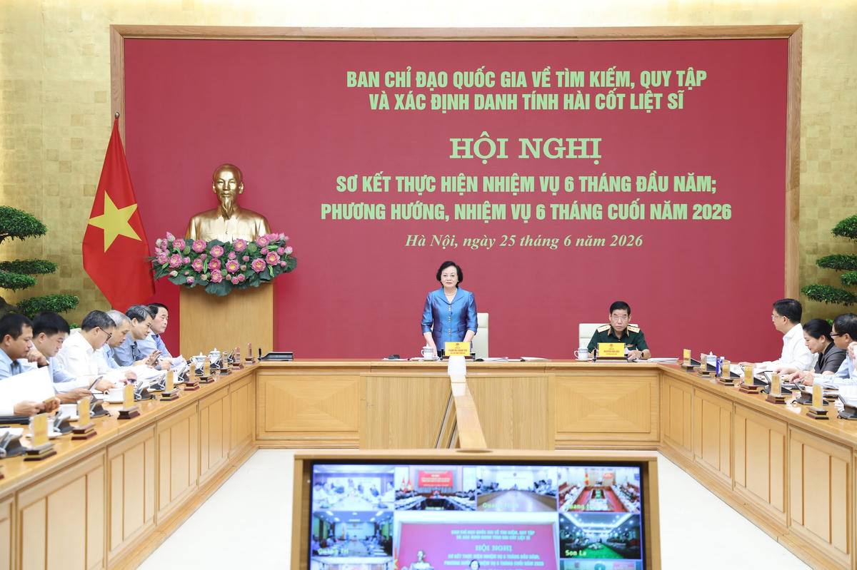 Hội nghị sơ kết 6 tháng đầu năm và triển khai nhiệm vụ 6 tháng cuối năm 2026 của Ban Chỉ đạo quốc gia về tìm kiếm, quy tập và xác định danh tính hài cốt liệt sĩ - Ảnh: Thu Giang