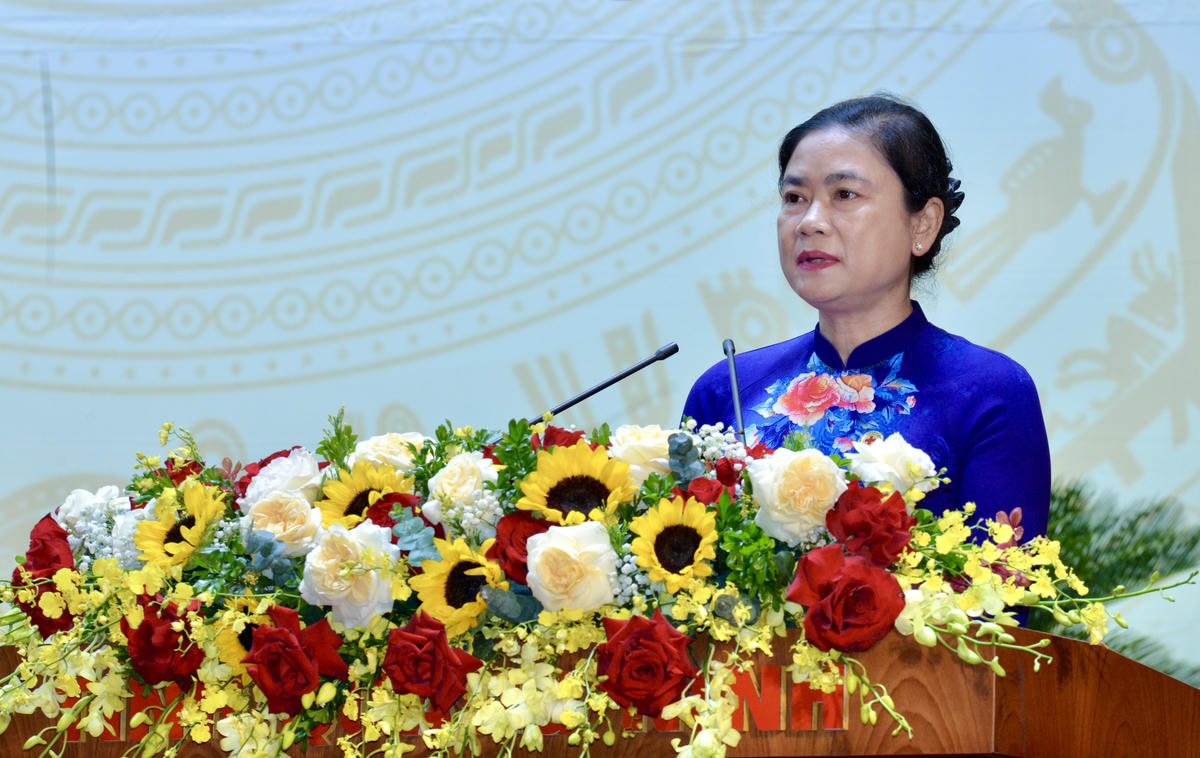 Chủ tịch Trung ương Hội Chữ thập đỏ Việt Nam Đỗ Thị Thu Thảo phát biểu tại Đại hội.