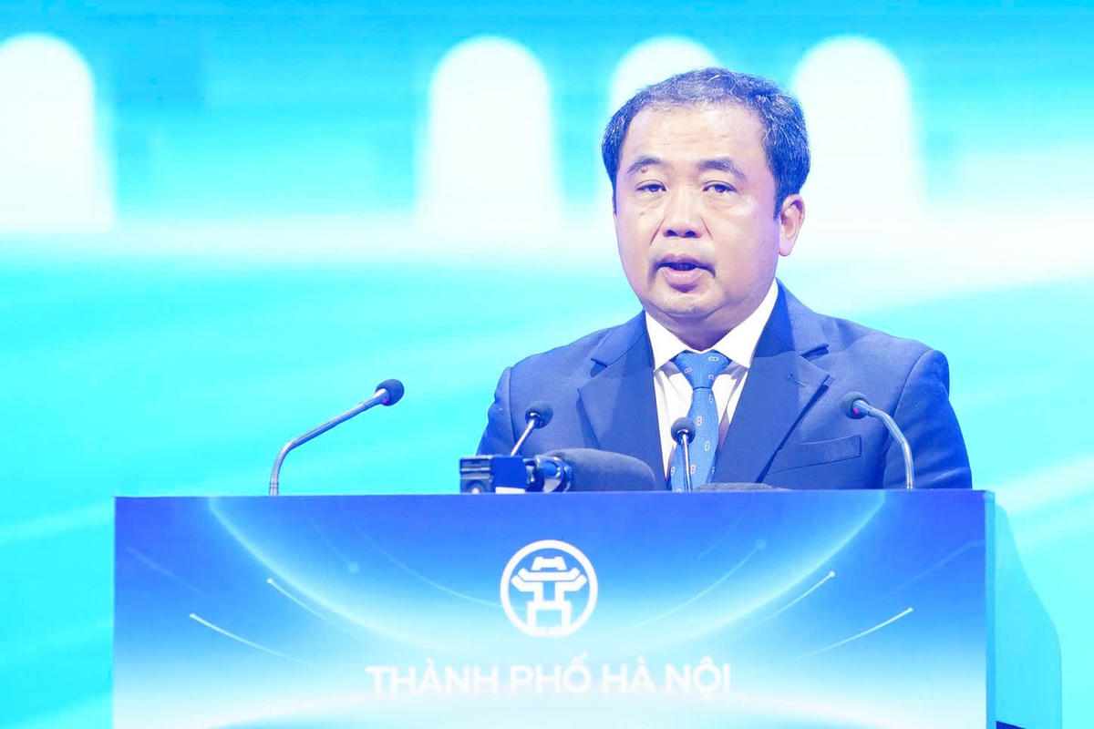 Bí thư Thành ủy Hà Nội Trần Đức Thắng phát biểu tại hội nghị.