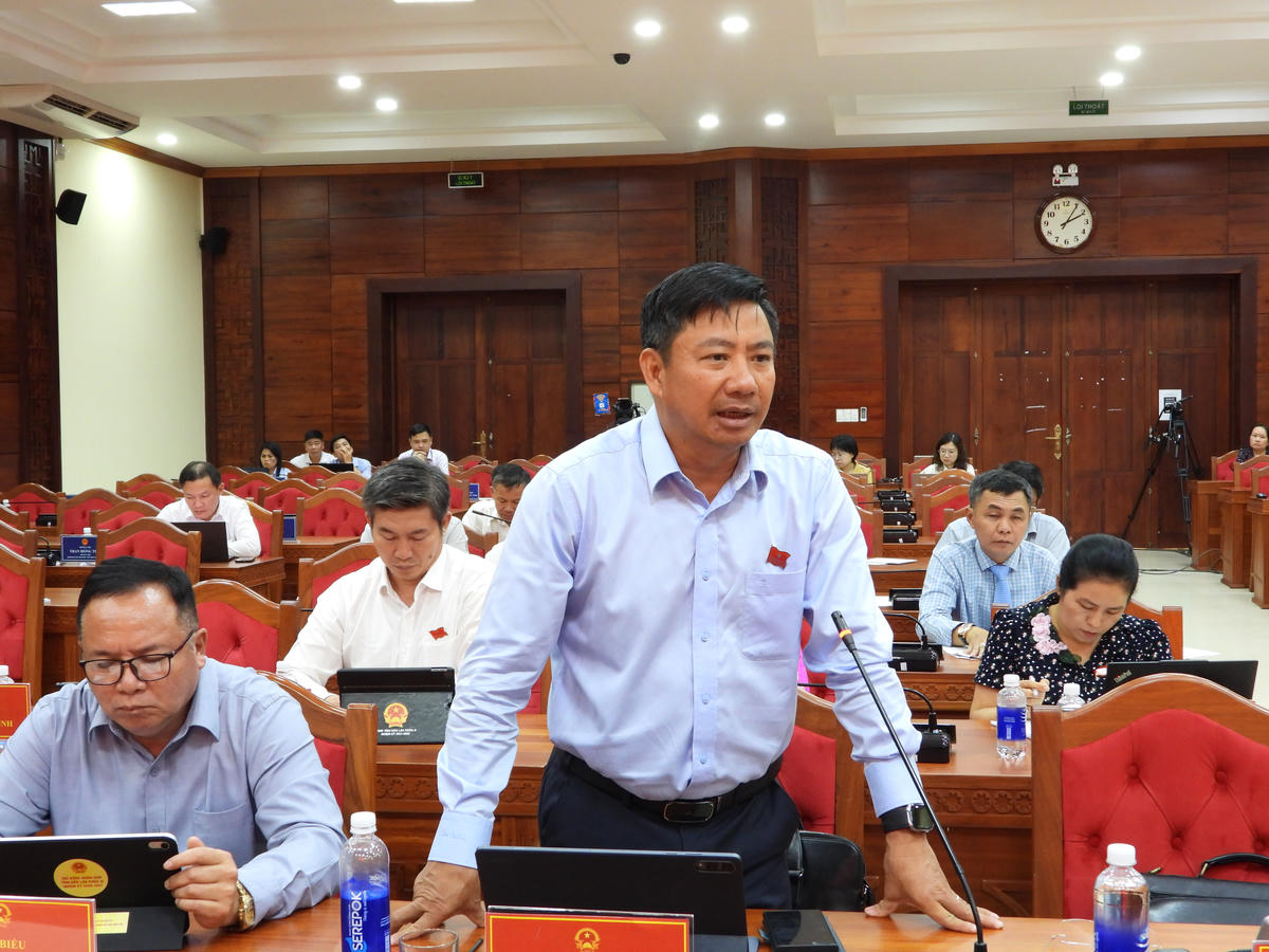 Đại biểu Nguyễn Thượng Hải, Ủy viên Ban Thường vụ Tỉnh ủy, Trưởng Ban Tổ chức Tỉnh ủy phát biểu. Ảnh: Thanh Nga.