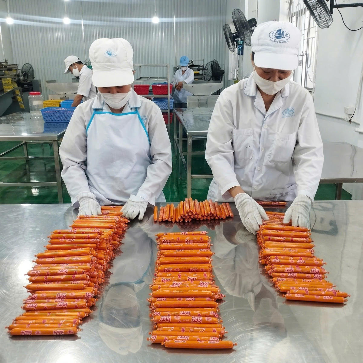Đối với các sản phẩm đóng hộp và xúc xích tiệt trùng, công tác kiểm soát tập trung vào các công đoạn có ảnh hưởng trực tiếp đến chất lượng. Ảnh: Ngọc Phượng.