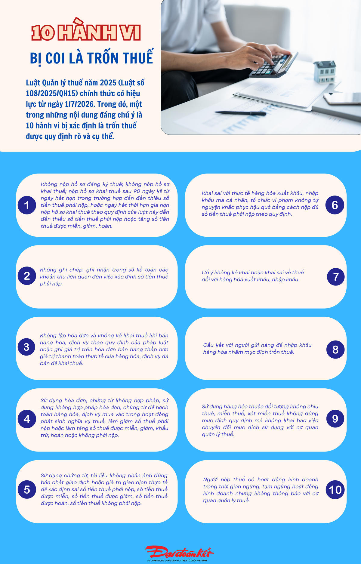 Infographic: 10 hành vi bị coi là trốn thuế từ ngày 1/7/2026