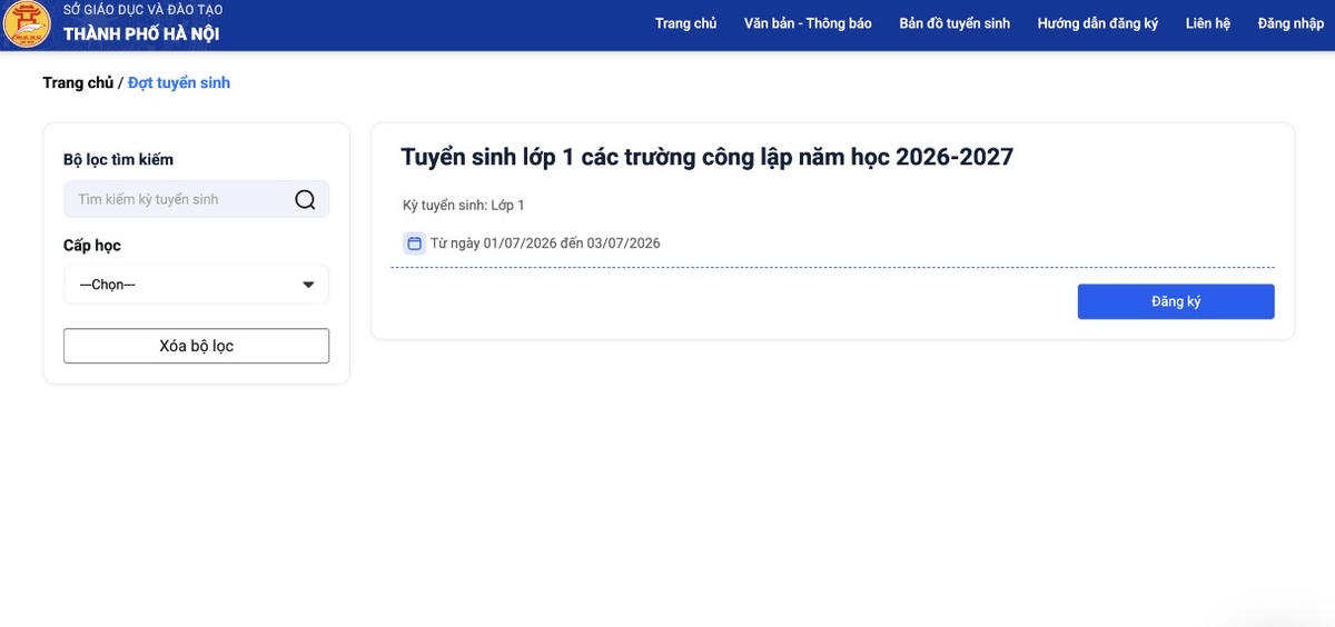 Theo kế hoạch, thời gian đăng ký tuyển sinh trực tuyến vào lớp 1 từ 0h ngày 1/7 đến 24h ngày 3/7.