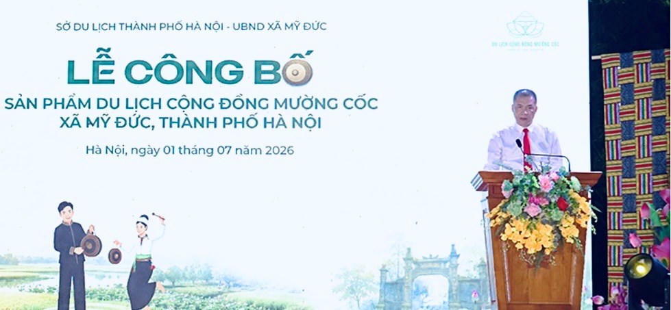 Ông Nguyễn Quang Đường, Chủ tịch UBND xã Mỹ Đức phát biểu. Ảnh: Mỹ Đức