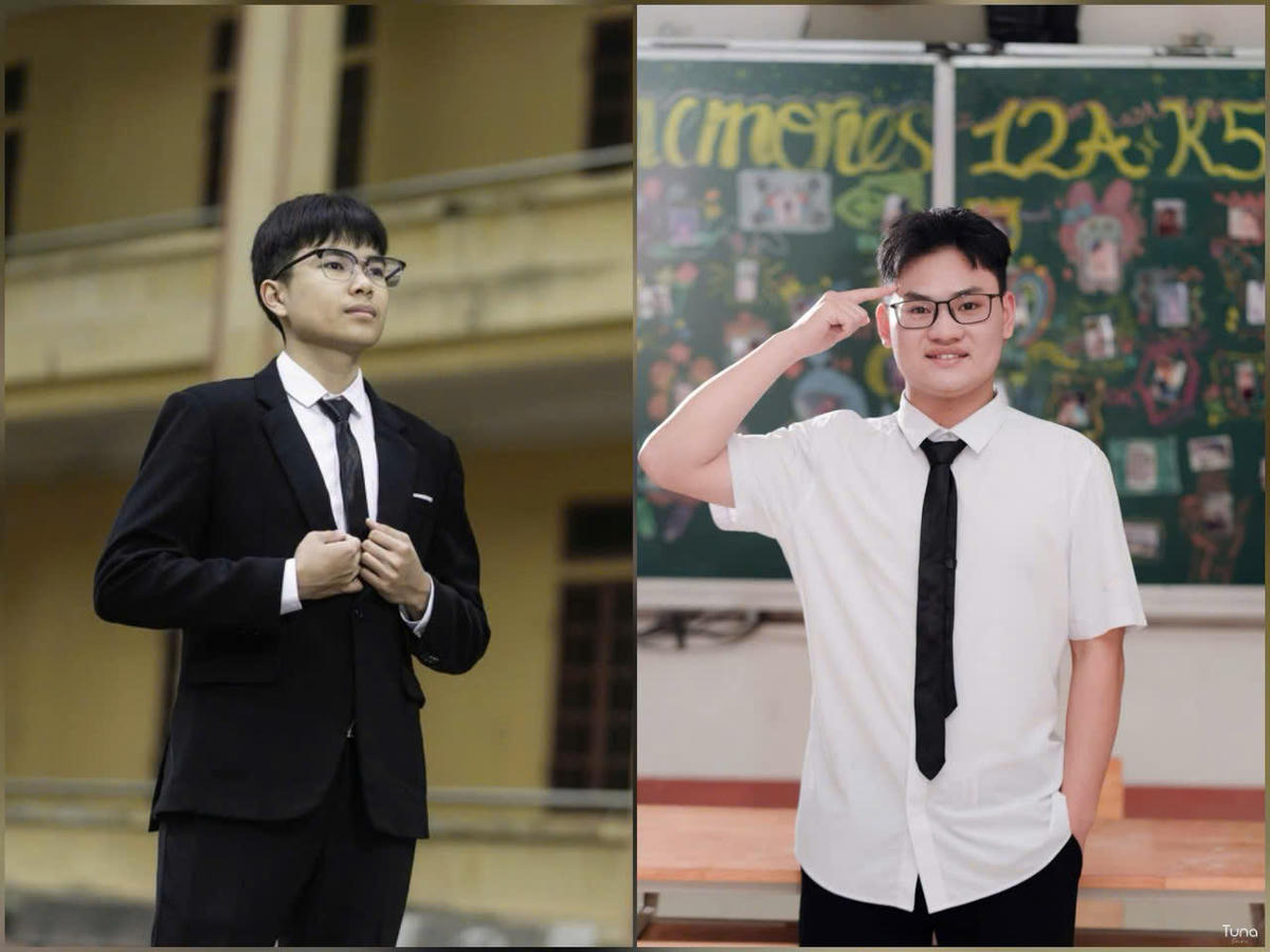 Nguyễn Duy Vinh (bìa trái) và Bùi Tuấn Tài là đồng thủ khoa thi tốt nghiệp THPT năm 2026 tỉnh Phú Thọ. Ảnh: Hương Giang.