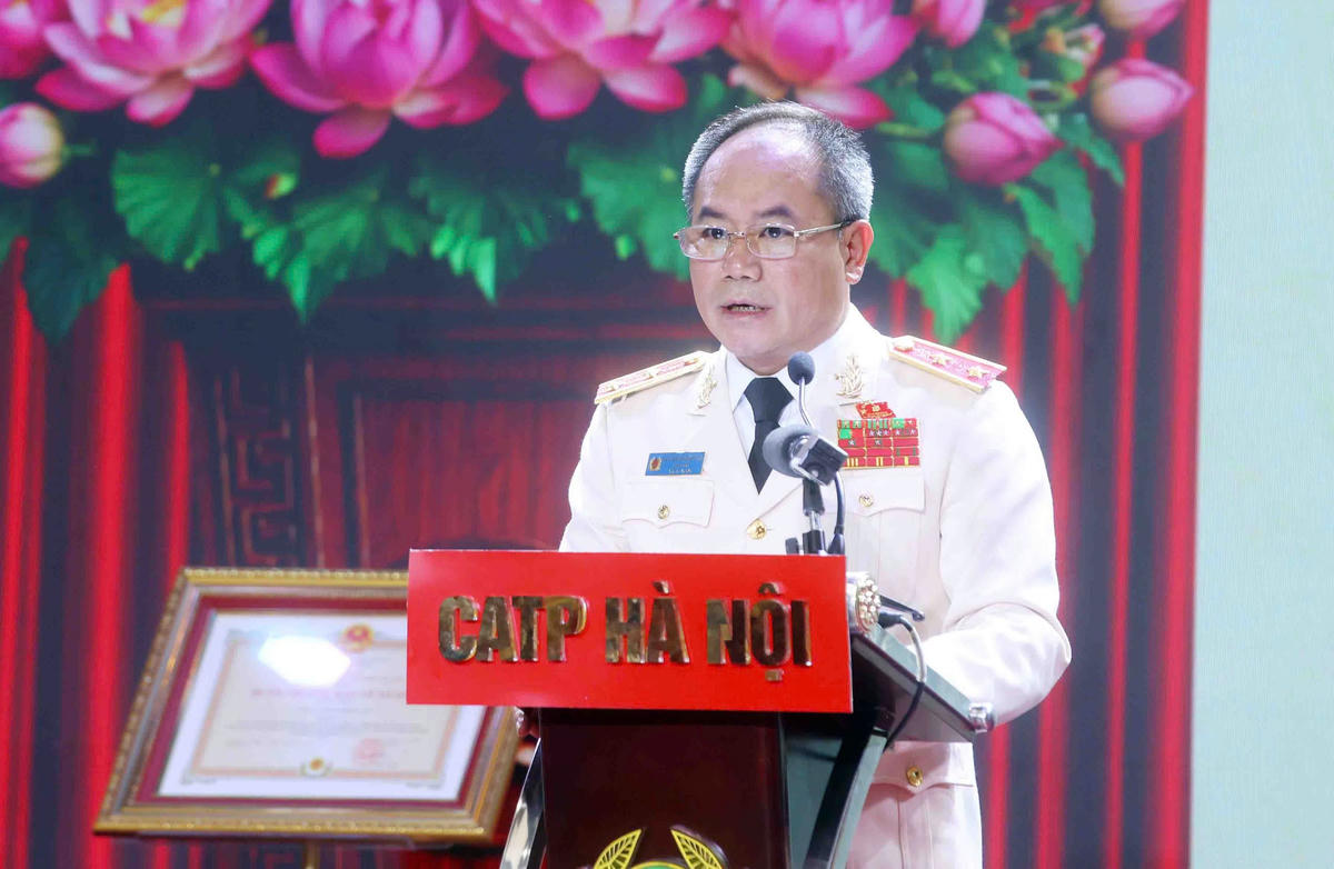 Trung tướng Nguyễn Thanh Tùng, Giám đốc Công an Hà Nội phát biểu tại buổi lễ.