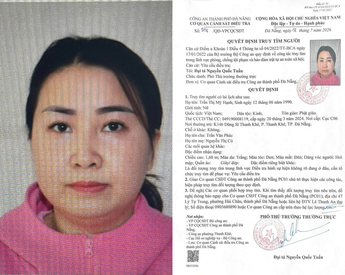 Đối tượng Trần Thị Mỹ Hạnh. Ảnh: CA Đà Nẵng.