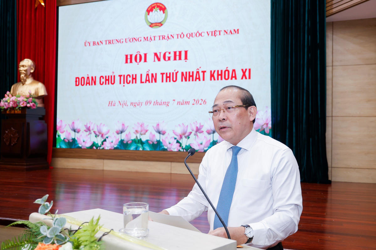 Phó Chủ tịch UBTƯ MTTQ Việt Nam Hoàng Công Thủy phát biểu tại Hội nghị. Ảnh: Quang Vinh.