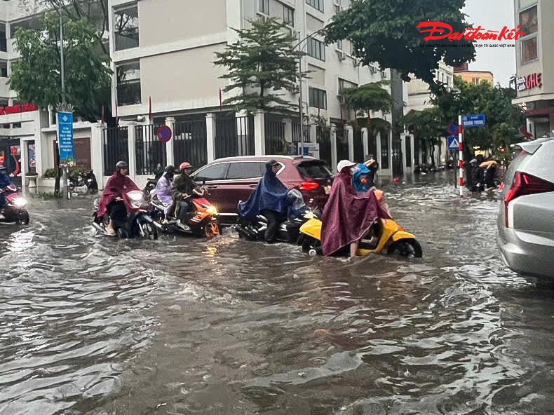Hình ảnh ngập úng trên đường Quang Trung.