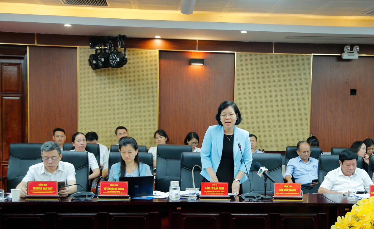 Bà Đàm Thị Vân Thoa, Phó Trưởng ban Dân chủ, Giám sát và Phản biện xã hội, Uỷ ban TƯ MTTQ Việt Nam tham gia ý kiến tại hội thảo. Ảnh: HP. 