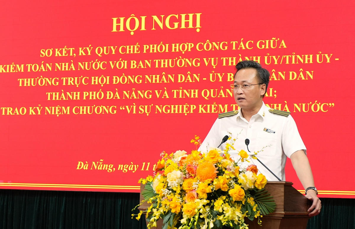 Tổng Kiểm toán nhà nước Nguyễn Hữu Nghĩa phát biểu tại lễ sơ kết và ký quy chế phối hợp