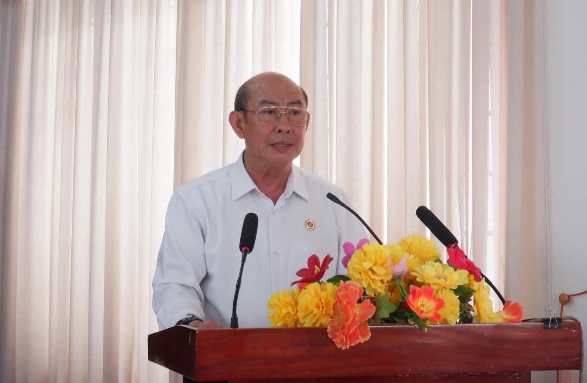 Chủ tịch Hội Cựu Chiến binh TP Cần Thơ Phạm Văn Bước phát biểu tại buổi gặp mặt. Ảnh: Tuệ Yên