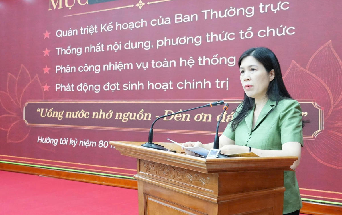 Bà Trần Thị Phương Hoa, Phó Chủ tịch không chuyên trách Ủy ban Trung ương MTTQ Việt Nam phát biểu tại hội nghị. Ảnh: PV