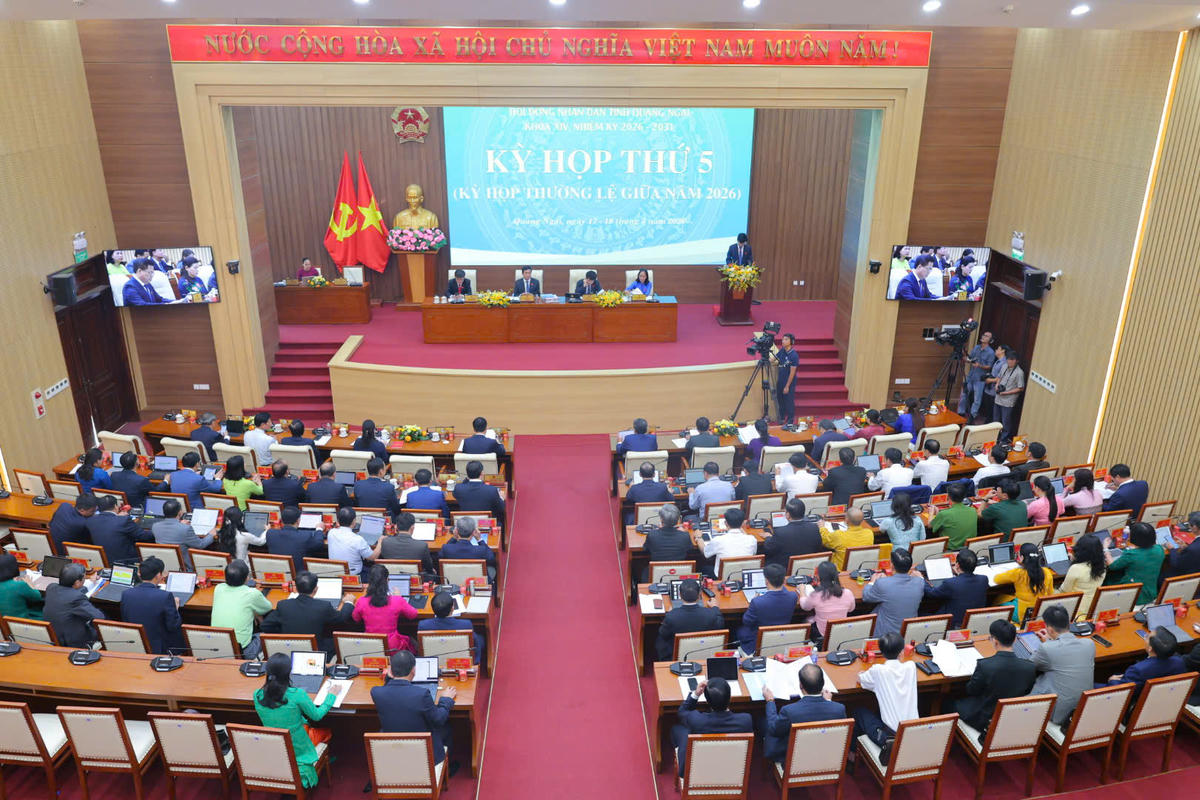 Quang cảnh kỳ họp thứ 5, HĐND tỉnh Quảng Ngãi khóa XIV, nhiệm kỳ 2026-2031. Ảnh: NT.