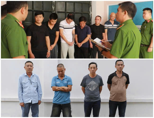 Các đối tượng tổ chức đánh bạc và đánh bạc bị bắt giữ. Ảnh: Công an tỉnh Nghệ An