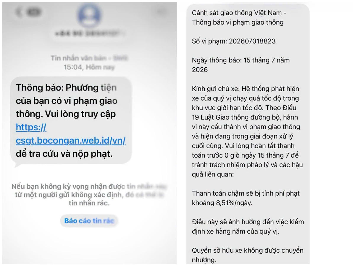 Tin nhắn giả mạo các đối tượng thường sử dụng.