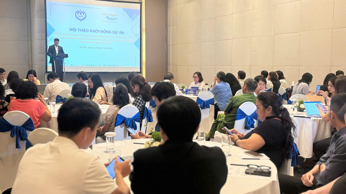 Khởi động dự án "Hỗ trợ thực hiện các can thiệp hiệu quả để chăm sóc và bảo vệ một số nhóm trẻ em có hoàn cảnh đặc biệt và trẻ em có nguy cơ rơi vào hoàn cảnh đặc biệt trên địa bàn thành phố Hà Nội". Ảnh: L.H