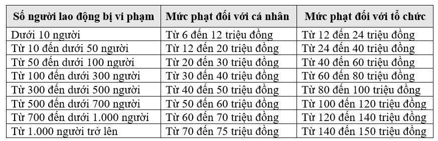 Mức phạt với cá nhân và tổ chức với hành vi trốn đóng bảo hiểm xã hội theo số lao động. Nguồn: BHXHVN